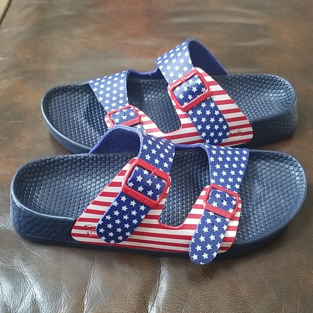 Birkenstock Birki's Double Adjustable Buckle Straps Red, White And Blue